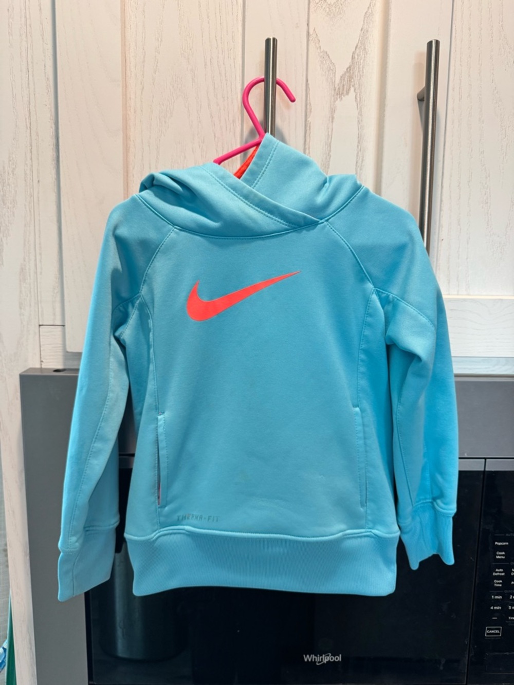 Nike Youth Aqua Hooded Sweatshirt with Coral Swoosh